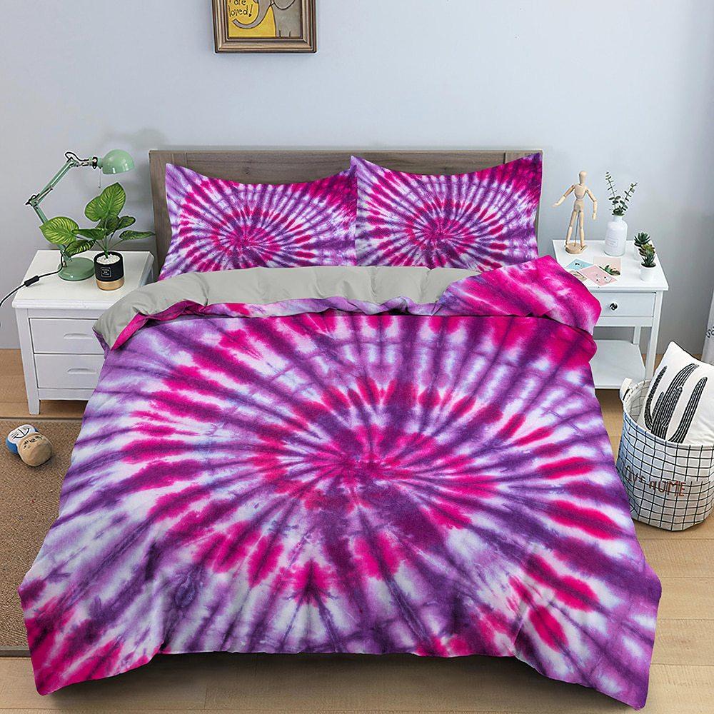 Three-Piece 3D Digital Printing Rainbow Color Striped Quilt Set Three-Piece Bedding