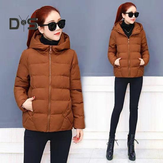 Women Winter Hooded Jacket Solid Color Long Sleeve Loose Thick Warm Down Cotton Short Coat for Cold Weather All Match Streetwear Outwear