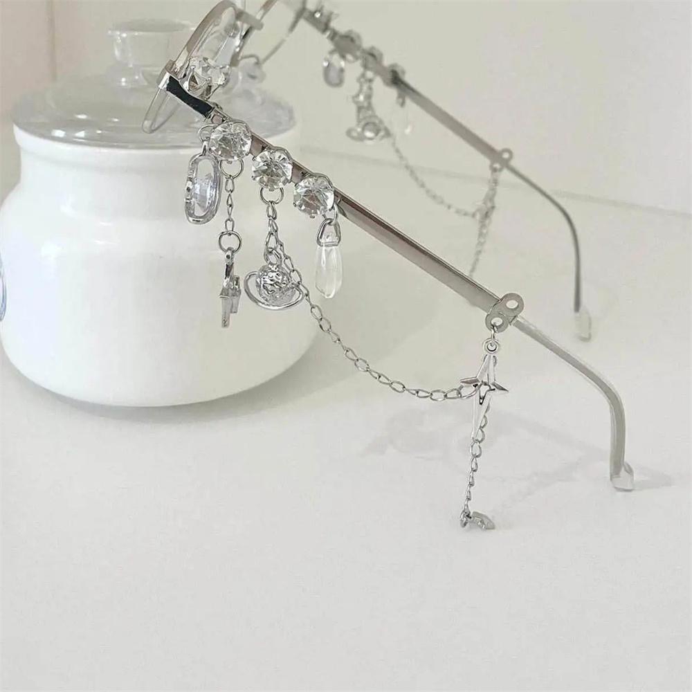 Y2K Retro Fashion Glasses with Chain Star Pendant Decor Lolita COS Silver Round Frame Spectacles for Women Aesthetic Accessories