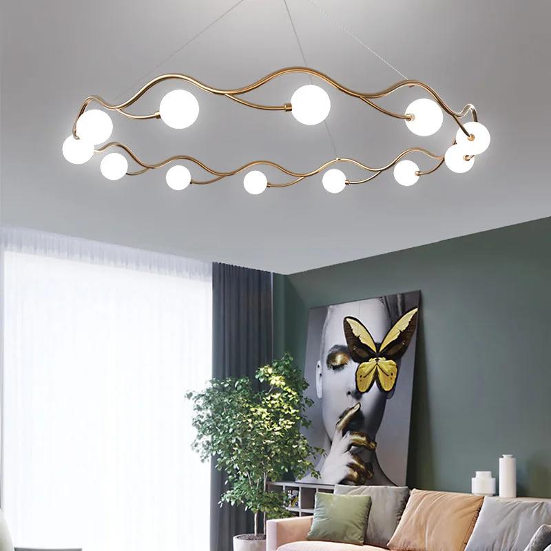 Nordic Creative Simple Ring Chandelier Red Bean Bubble Lamp for Living Room Bedroom Pendant Light LED Indoor Lighting Decor
