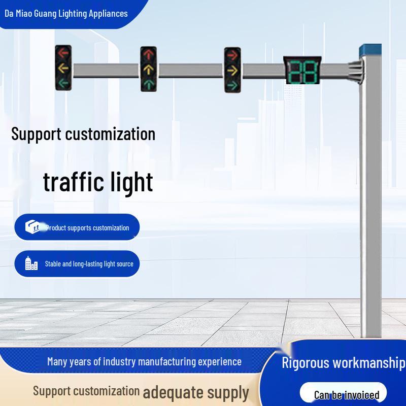Traffic Signal Pole with L-shaped Red and Green Lights for Road Warning