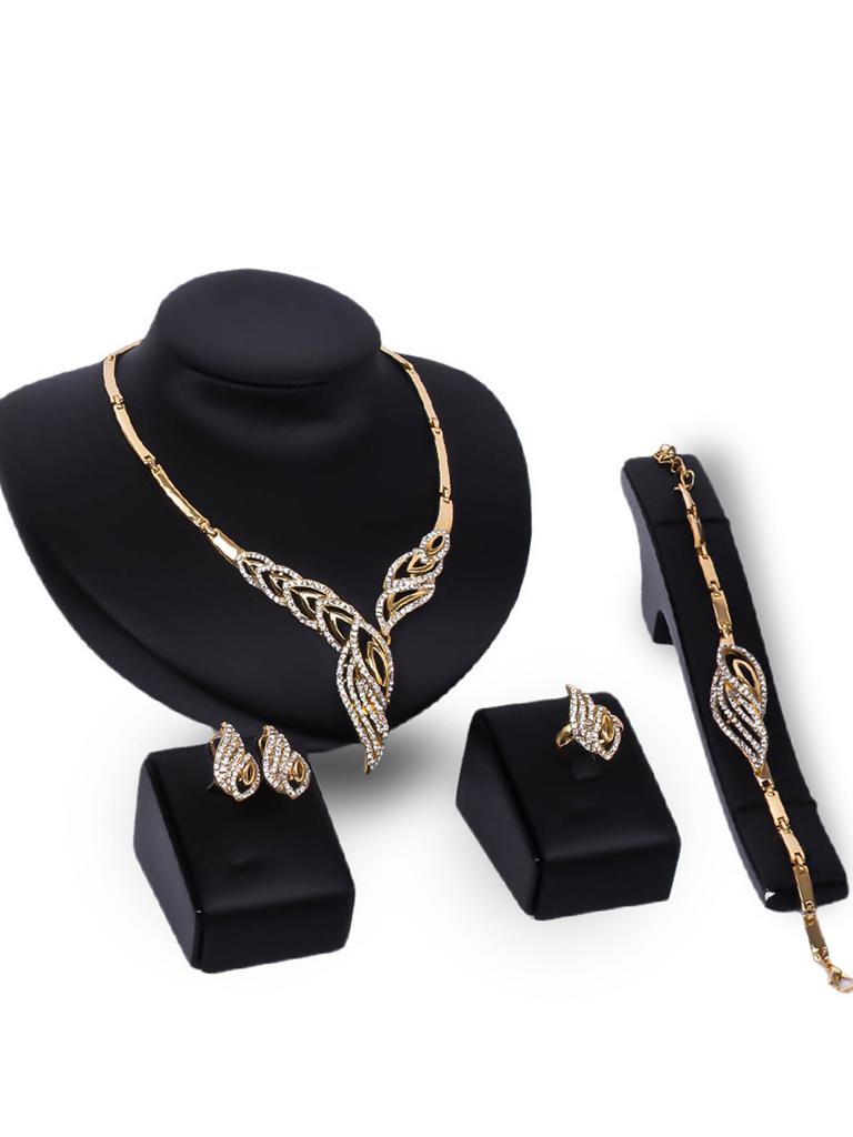Women's Fashionable Design Metal Earrings, Necklaces, Bracelets, and Ring Sets Suitable for Banquets and Holiday Gifts