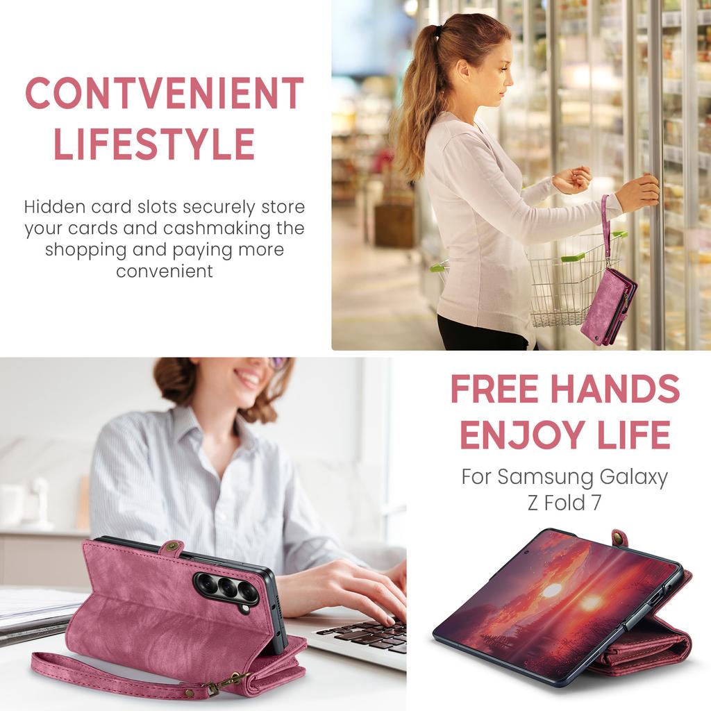 For Samsung Galaxy Z Fold7 5G Phone Cases CASEME 008 Leather Cover with Detachable Wallet and Strap