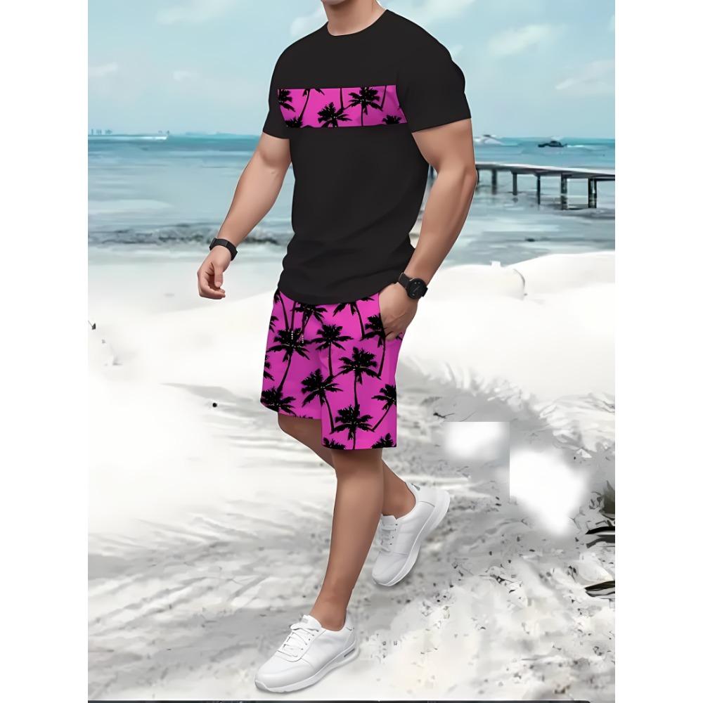 Summer New Men's Casual Comfortable Beach Pants Men's Breathable Lightweight Top Shorts Set