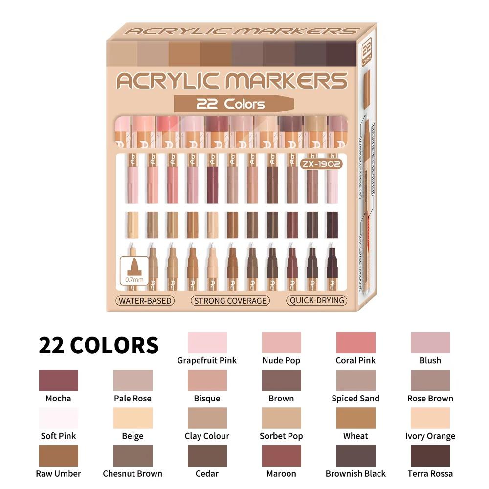22 Kleuren Acryl Verf Pennen Extra Fijne Punt Grijs/Huidtinten Verf Markers Set Zichtbaar Venster Pro Kleur Serie