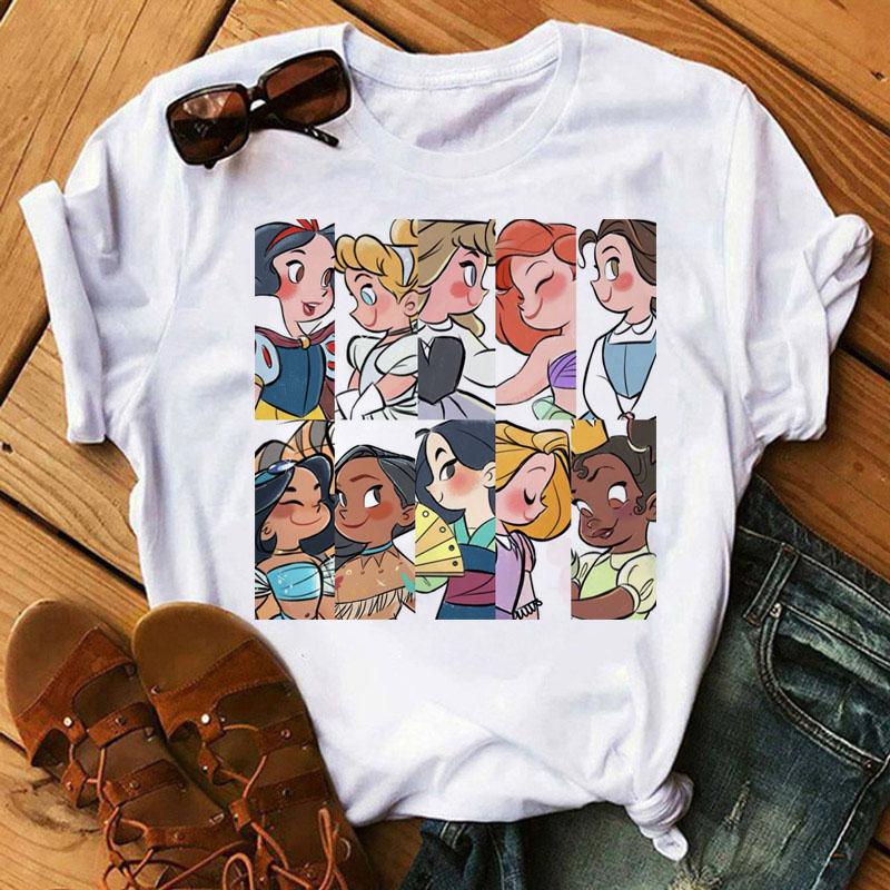 Disney Cartoon Princess Printed Women T-shirt Kawaii Graphic Printed T Shirt Summer Casual Short Sleeve Female Tops Tshirt Tees