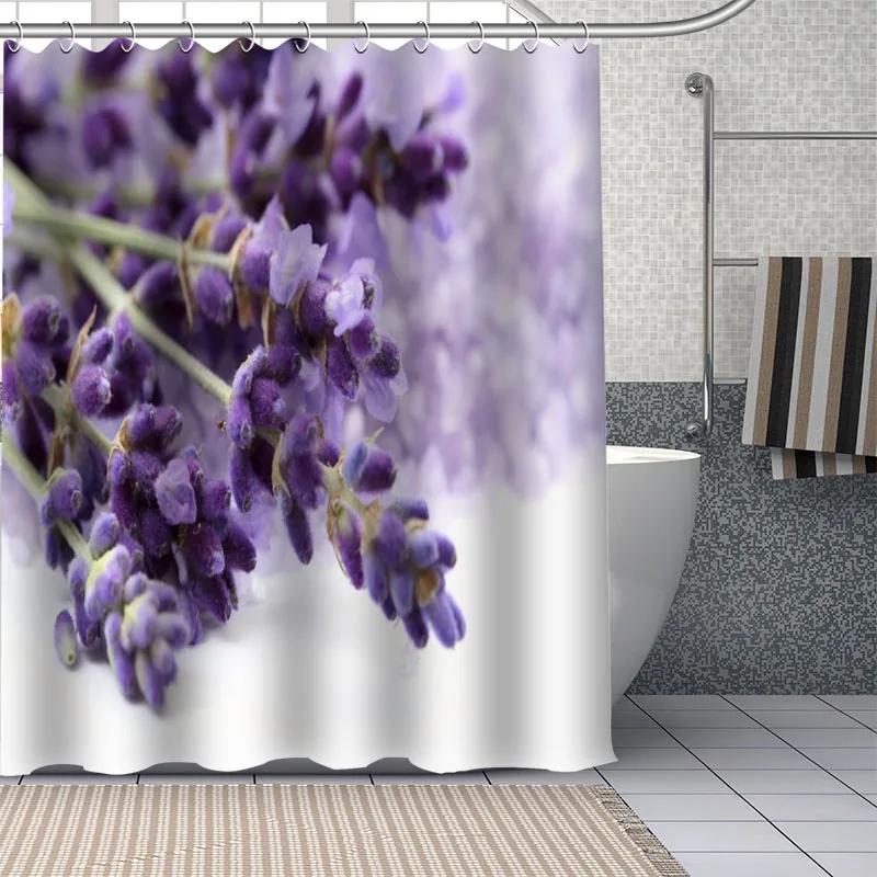 Beautiful Purple Lavender Flowers Shower Curtain Bathroom  Fabric Washable Polyester for Bathtub Art Home Decor with Hook