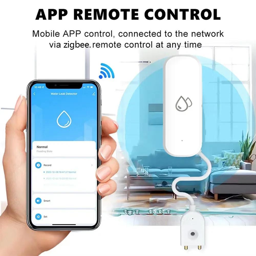 Tuya ZigBee Smart Water Leak Sensor with Alarm Overflow Detector via APP Control for Home Security Kitchen Bathroom Basement Flood Monitor