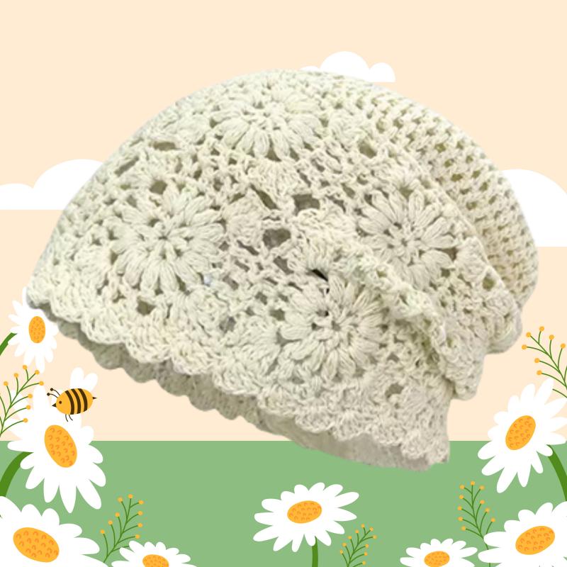 Handmade Crochet Hollow Out Hat Close-Fitting Women's Summer Hollow Out Fashionable Versatile Face-Flattering Korean Style Slouchy Hat Trendy