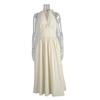 Pure cotton long dress, European, American spring and summer waist V-neck strap long dress, big swing dress women