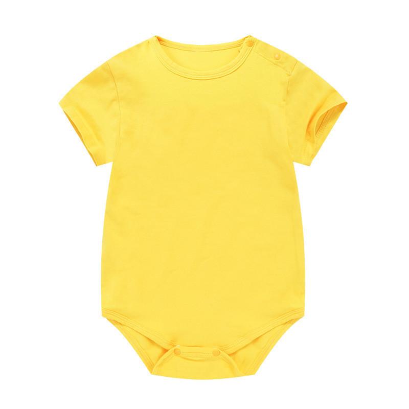 Baby Cotton Short Sleeve Romper For Newborns With Solid Color And Letter Print Design