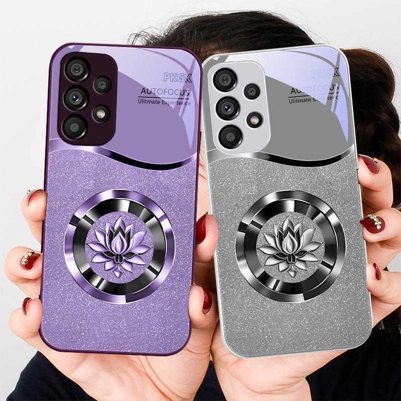 Gradient Golden Lotus For Samsung S8 S9 S10 S20 Ultra S21 Pro S22 Plus S23 FE S24 Ultra S25 Edge S25Ultra Glass Phone Case