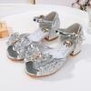 Girls Sandals For Little Medium Big Children 3-11 Years Kids High Heeled Sandals Butterfly Rhinestone Glitter Sparkling Shoes