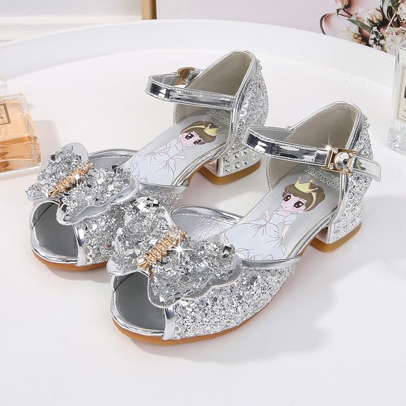 Girls Sandals For Little Medium Big Children 3-11 Years Kids High Heeled Sandals Butterfly Rhinestone Glitter Sparkling Shoes