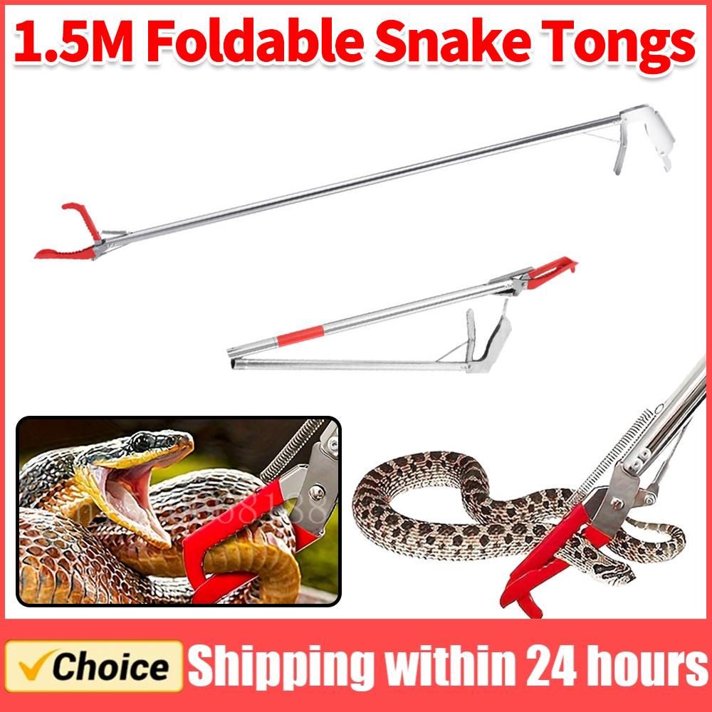 1.5M Stainless Steel Snake Catcher Tongs Foldable Reptile Grabber Tool Two Types Snake Hook Pliers Garbage Clip Tool for Outdoor
