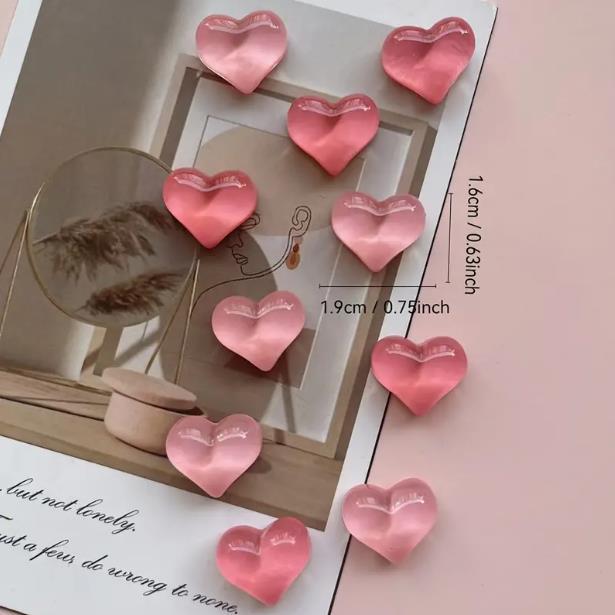 10pcs Adorable 3D Heart Fridge Magnets Resin Refrigerator Stickers Aesthetic Kitchen Decor Magnetic Whiteboard Decor for Girls