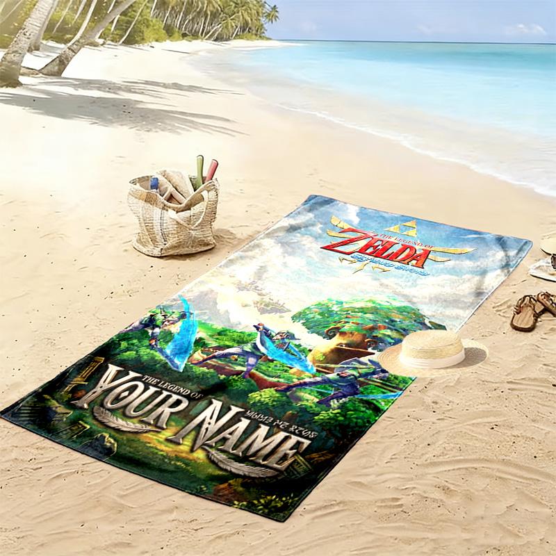 Name Custom Game Legend of Zelda Print Beach Towel, Large Soft Quick Dry Towel for Beach Camping Swimming