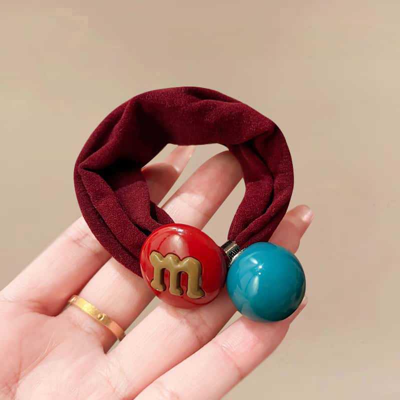 Korean-Style Candy Color Letter Ball Hair Ties for Women - New Arrival 2026, Perfect for Buns
