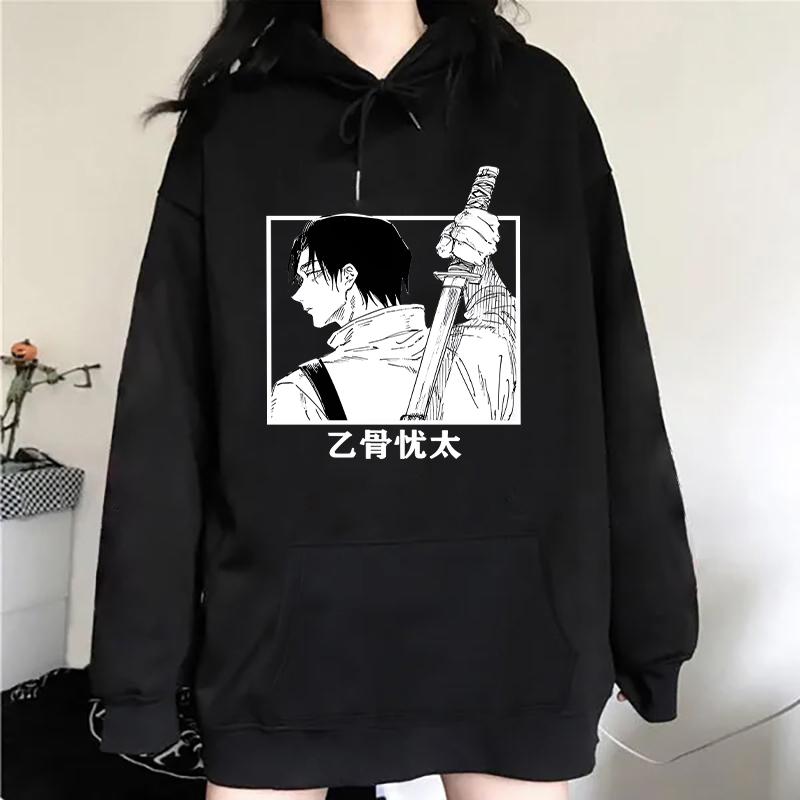 Autumn Winter Casual Anime Okkotsu Yuta Print Hoodies Solid Color Long Sleeve Hooded Pullovers Sweatshirts