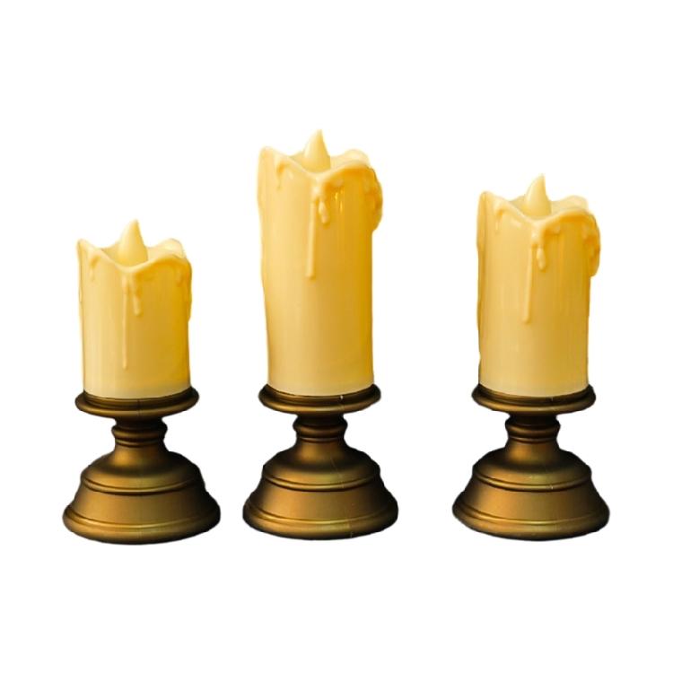 

Realistic Flickering LED Candle 3 Pack Efficient Plastic Flameless Candle Battery Operated Safe Decorative Lights For Indoor Dining Atmosphere 1