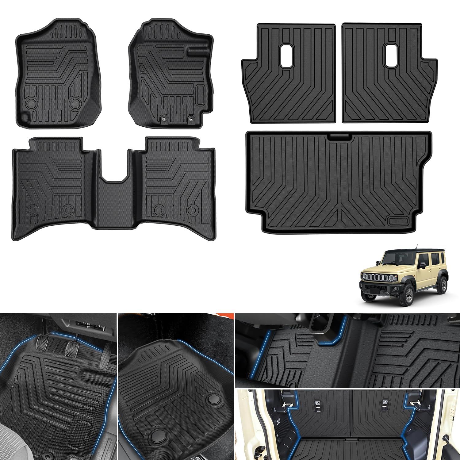 

Virauto 3D Коврики для пола и багажника для Suzuki New Jimny Nomad JC74W Полный комплект 2025 TPE Багажник Царапины Пятна Истирание Легко Легко Настраиваемый Набор из 6