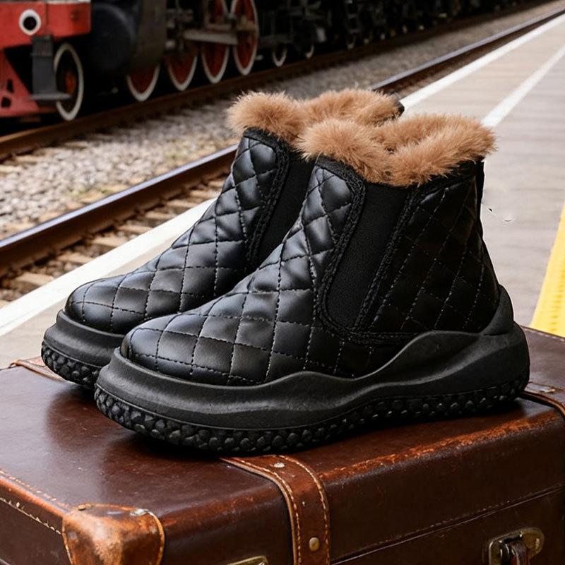 

Женские высокие зимние теплые меховые сноубутсы большого размера на мягкой подошве, утепленные подкладкой ботильоны до щиколотки, нескользящие спортивные хлопковые ботинки для хайкинга 35 чёрный