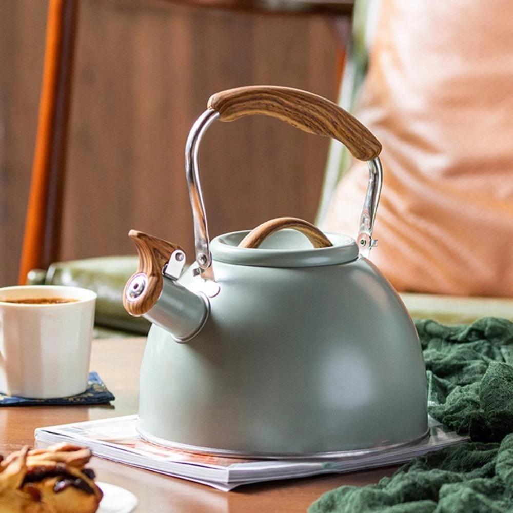 Light Green Whistling Teapot Stainless Steel Stainless Steel Teapot Flat Bottom Teapot  Home Use