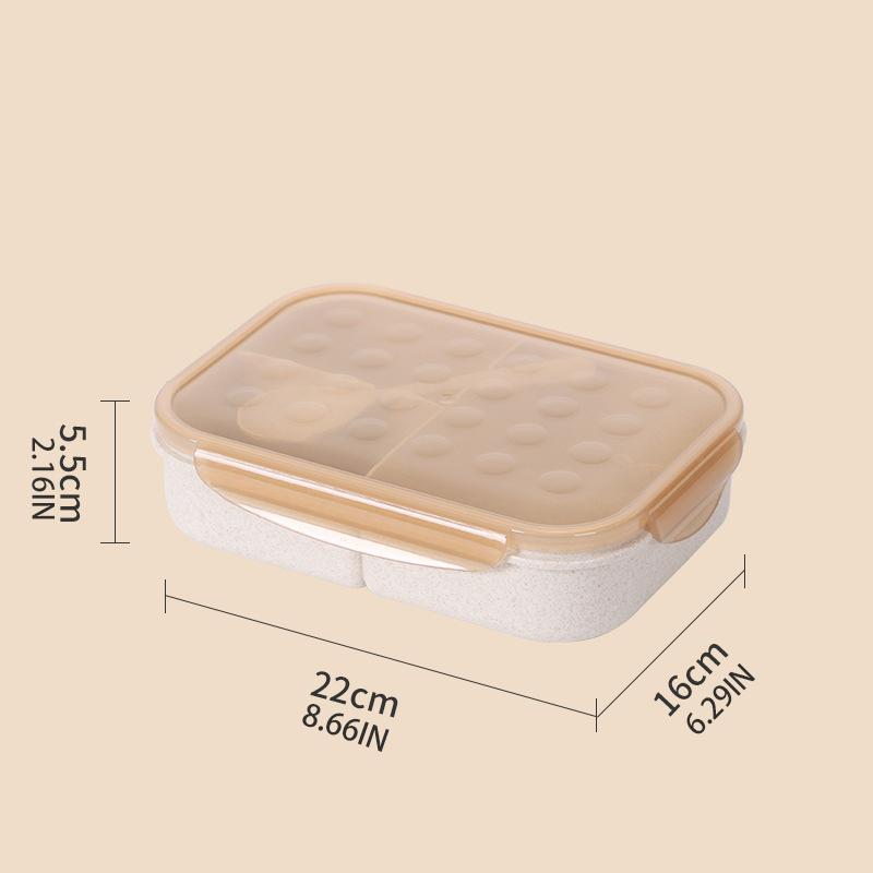 Wheat Straw Large-capacity Lunch Box with Fork Spoon Adult Bento Box Square Compartment Fresh-keeping Box