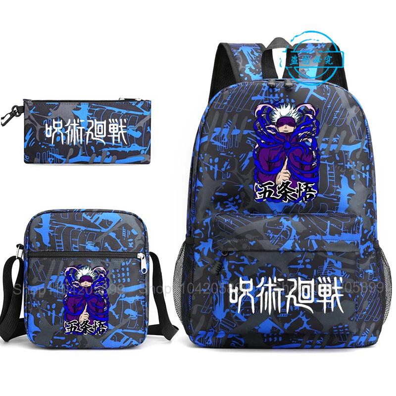3 stuks Jujutsu Kaisen Rugzak Jongens Meisjes Anime Mochila Student Schooltas met Schoudertas Etui Dagelijks Reizen Rucksack