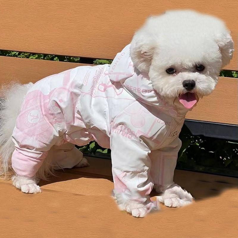 Warm Winter Dog Jumpsuit Teddy Bichon Frise Four-Legged Thermal Coat With Built-in Leash Loop