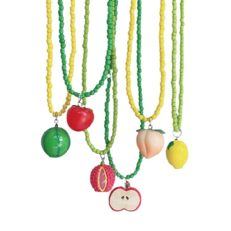 Girls Layering Glass Bead Necklace Fruit Inspired Jewelry Stackable Design Lightweight Gift Choice