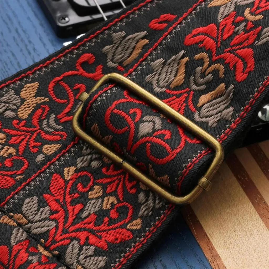 Guitar Strap Embroidery Bohemian Style Adjustable Cotton Ukulele Shoulder Belt