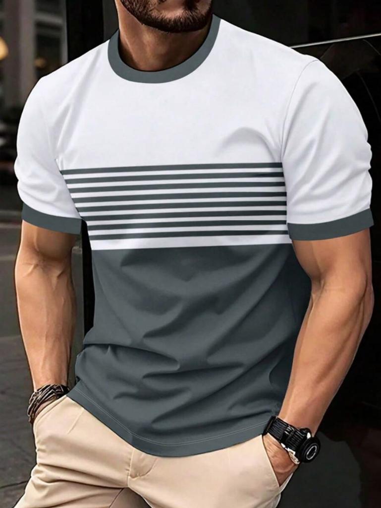Fashion Men's T-Shirt Striped Pattern Short Sleeve Tee Summer Striped 3D Print Street Trend Simple Oversized Casual T-Shirt Men