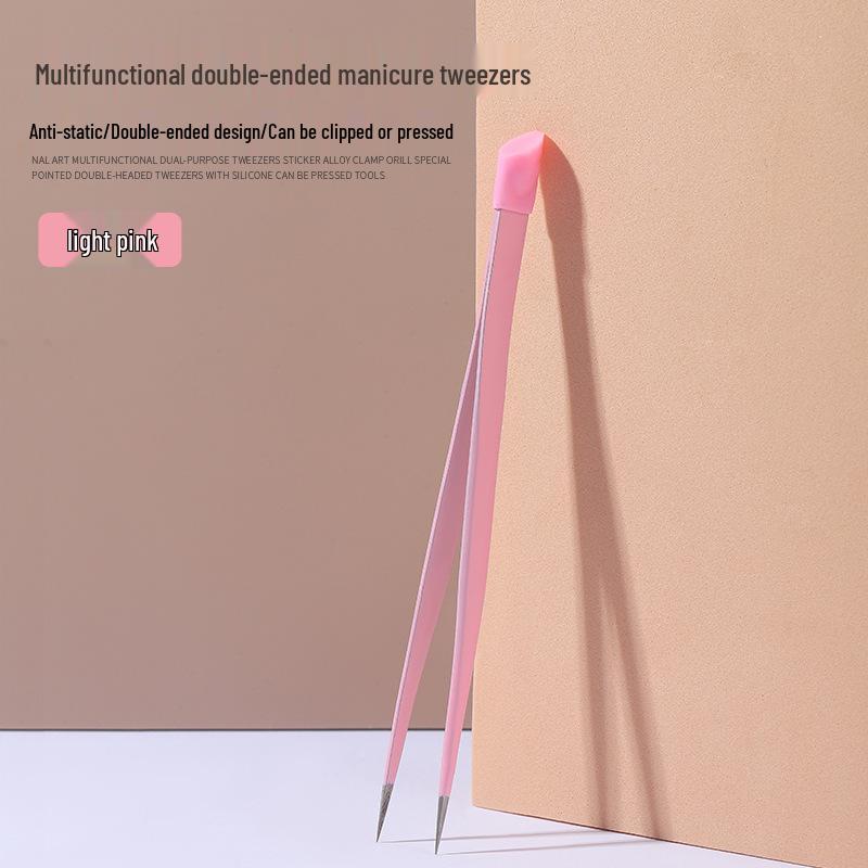 

Двоголові прецизійні пінцети з силіконовою паличкою для легкого нанесення та ембосування нейл-арту світло-рожевий колір
