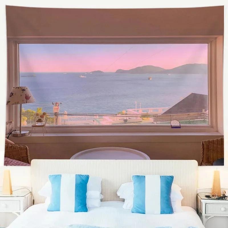 Sea View Window Background Cloth Tapestry Bedroom Living Room Tapestry Home Wall Decoration Tapestry