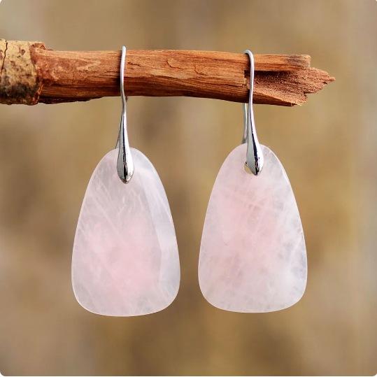 High-end Tianhe stone pendant earrings geometric elegant fashion jewelry розовый кварц