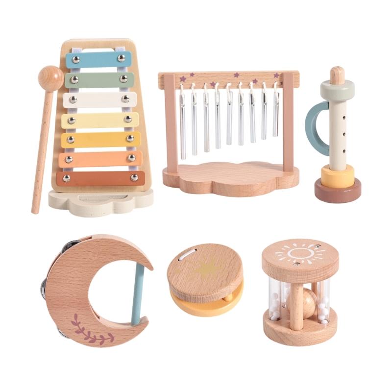 

Wooden Percussion Toy Set for Babies Educational Sensory Musical Set with Xylophone and Drum Early Development 1