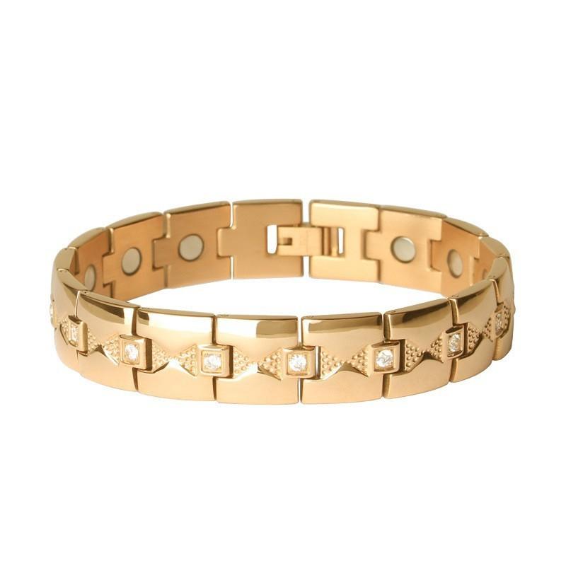 Mens Minimalist Geometric Titanium Steel Bracelet With CZ Stones Adjustable 18K Gold Vacuum Plated Business Gift
