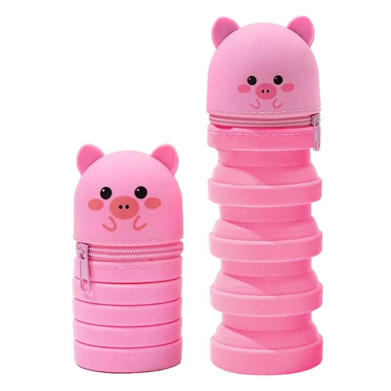 2 Stück Teleskop-Federmäppchen Ausziehbare Stifttaschen Reißverschluss Silikon-Stifttasche Stehender Stift-Bleistifthalter für Kinder Schüler