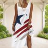 Women Plus Size Sleeveless Scoop Neck Eagle Star Print A Line Long Maxi Dress