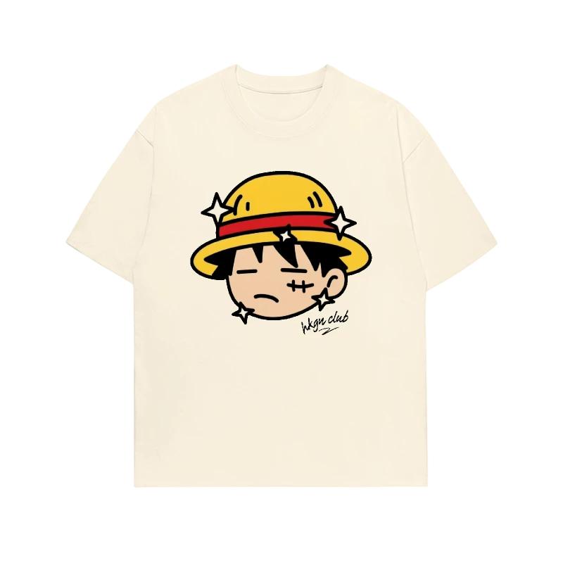 One Piece Monkey D Luffy Kawaii Doodle TShirt Men Women Soft Cotton Anime Tee Cute Casual Loose Short Sleeve Top