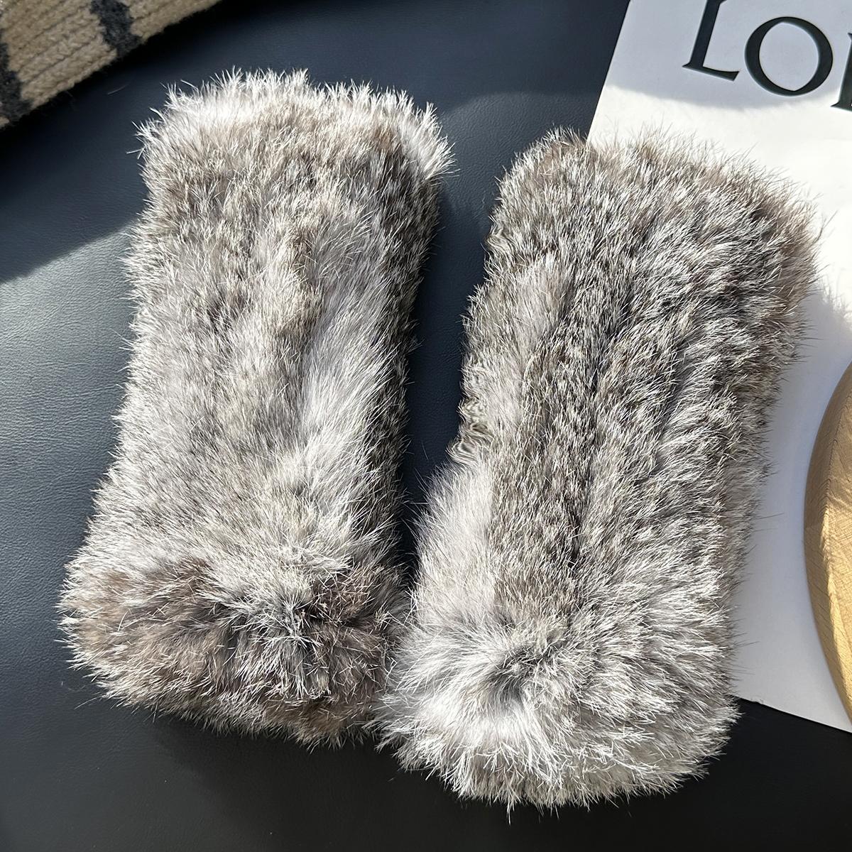 

Женские эластичные зимние перчатки из натурального кроличьего меха, мягкие, пушистые, утолщенные, теплые, без пальцев, с меховой защитой запястья, перчатки половинной длины One size