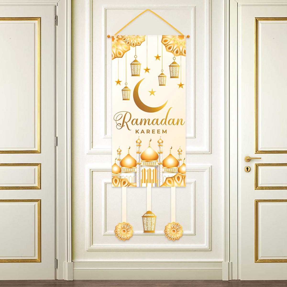 

Рамадан Карим Декор Подвесной флаг Рамадан Украшение 2024 для дома, крыльца, двери, Ид Мубарак Исламская мусульманская вечеринка Ид аль-Фитр Подарки