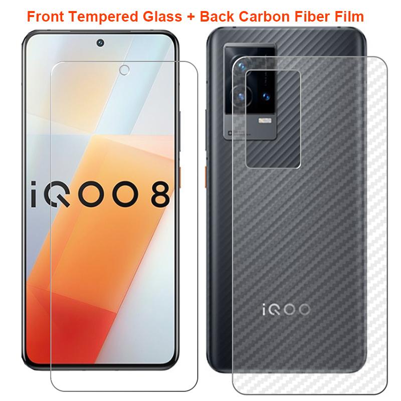 

Для vivo iQOO 12 11 11S 8 9 9T 10 SE 1 комплект = задняя наклейка из углеродного волокна + прозрачное переднее закаленное стекло для защиты экрана iQOO 10 прозрачный