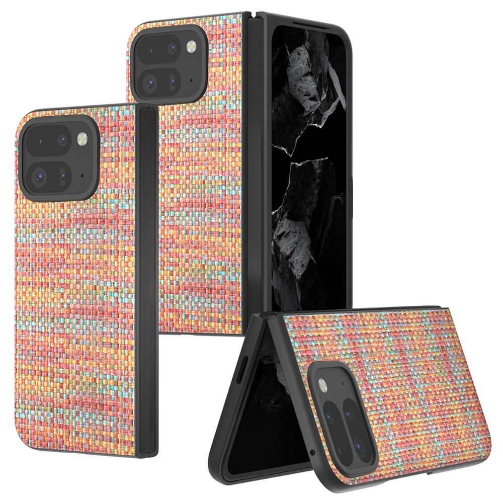 For Google Pixel 9 Pro Fold 5G Case Leather+PC Phone Cover Plaid Texture