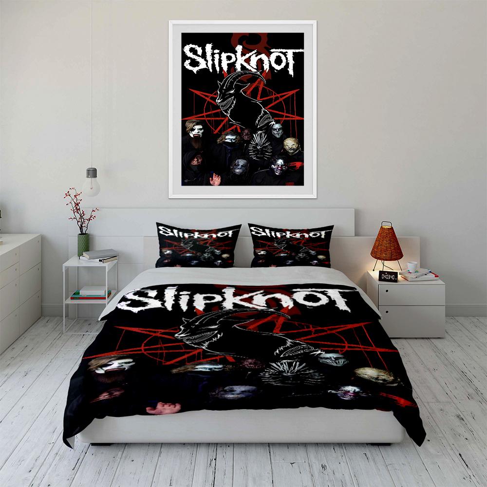 Set Lenzuola Nere a Tema Band Slipknot Set Lenzuola (1 copripiumino, 2 federe, piumino non incluso)