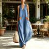 Women Boho Sleeveless Maxi Dress, V Neck Flowy Long Tank Dress, Summer Casual A-line Loose Dress with Pockets