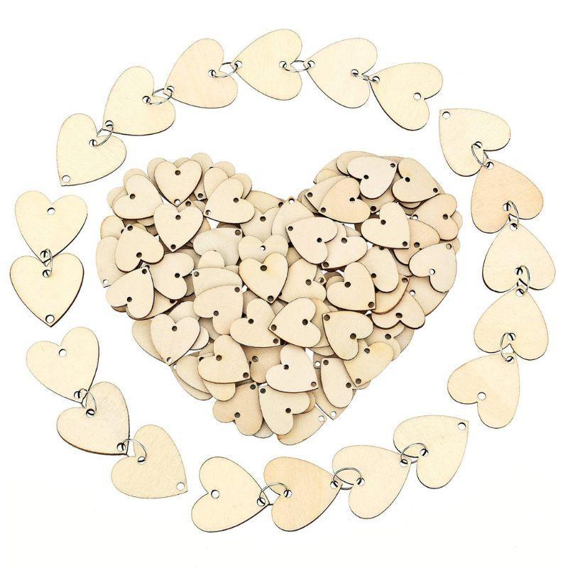 100pcs Wooden Heart Discs Slices Tag Metal Ring for Birthday Board Calendar DIY top sale
