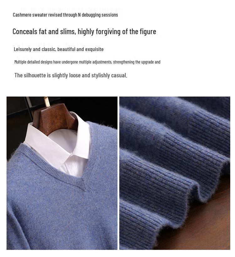 Men's V-Neck Loose Cashmere Knit Sweater - Autumn/Winter Base Layer