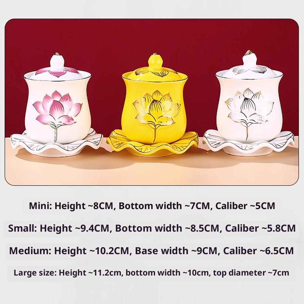 3 STÜCK Lotusbecher Relief Keramik Teetasse, Tasse mit Deckel, Wasserbecher für Buddha, Reichtum anziehendes Teeservice, Kaffeetischdekoration